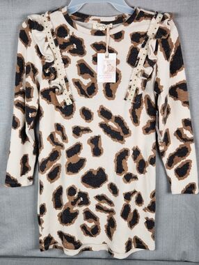 Jessica Simpson Girls Medium 8/10 Leopard Print Long Sleeve Dress Ruffles NWT